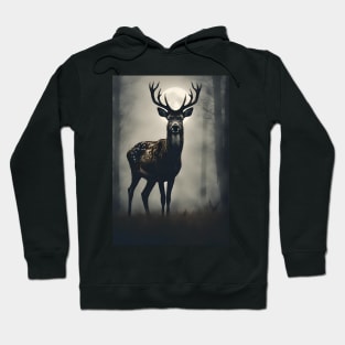 Deer in the Dark Foggy Forest Vintage Art Hoodie